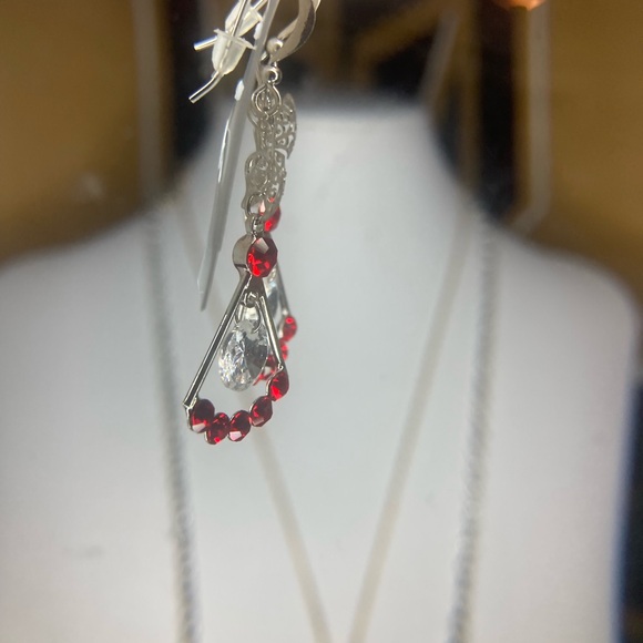 Silver and Red Butterfly Earrings - Picture 3 of 4